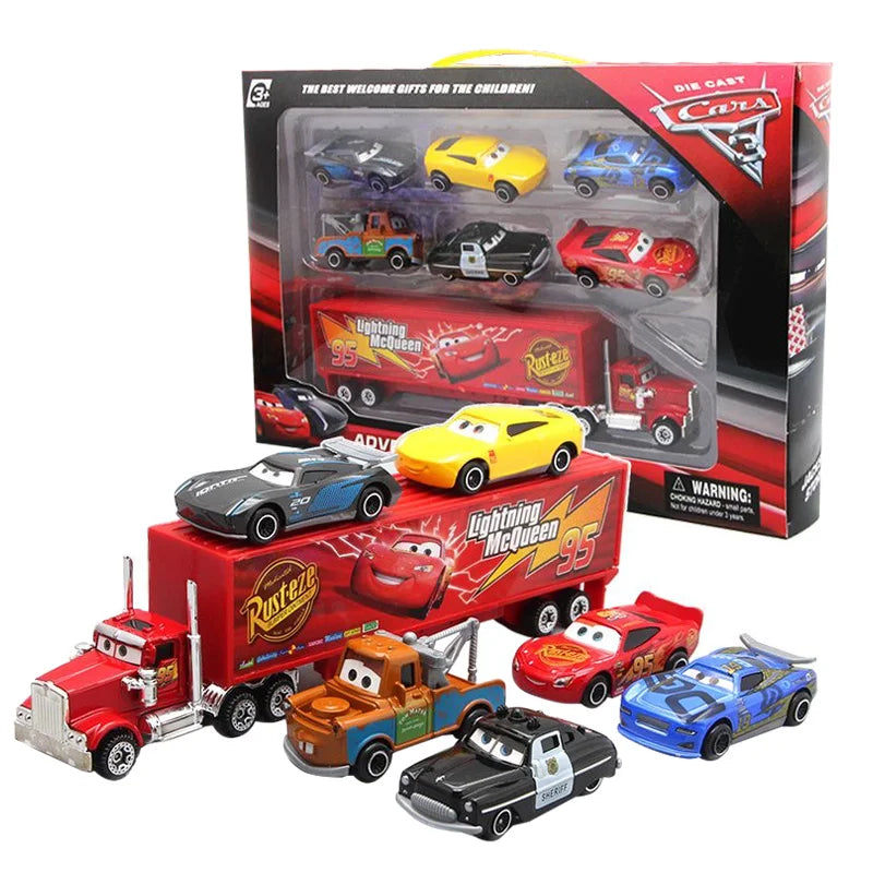 Disney Pixar Cars set Lightning McQueen Sheriff mack Truck Diecast Metal Car 2 1 3 box dinoco racer car Toy Boy Gift for kids