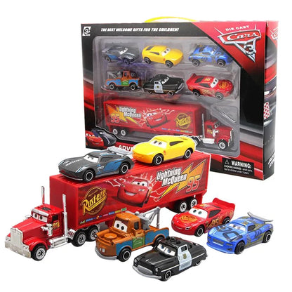 Disney Pixar Cars set Lightning McQueen Sheriff mack Truck Diecast Metal Car 2 1 3 box dinoco racer car Toy Boy Gift for kids