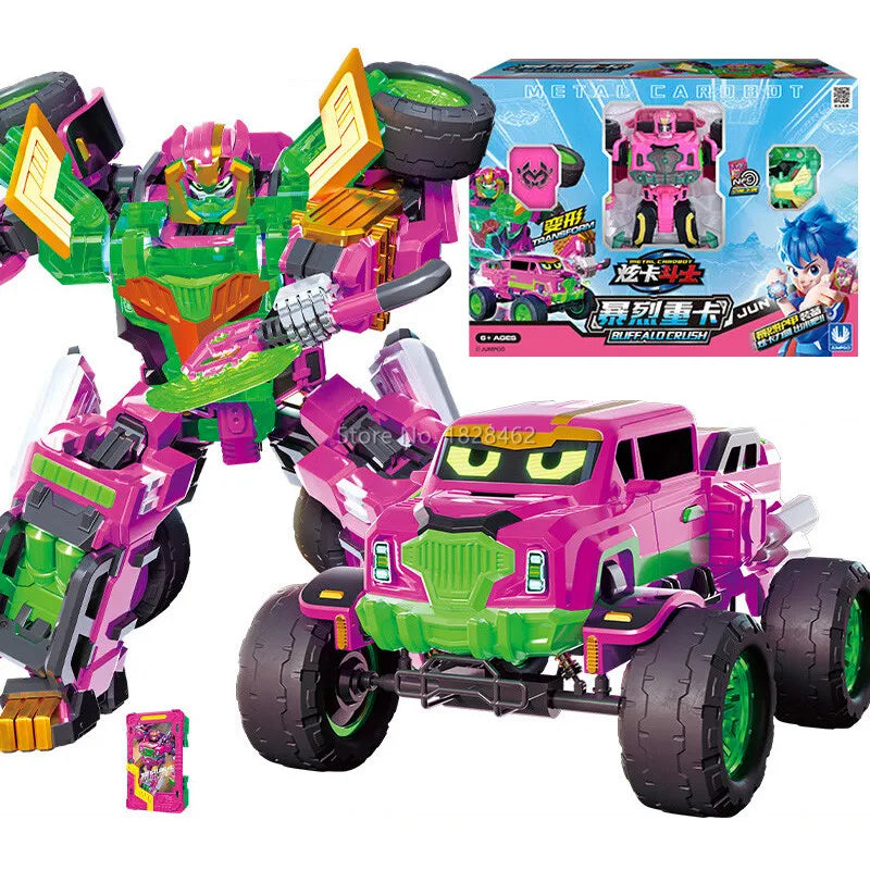 New Metal Cardbot Transforming Robot to Car Action Figures BLUE COP with Card Transformation Car Toys for Child Gift