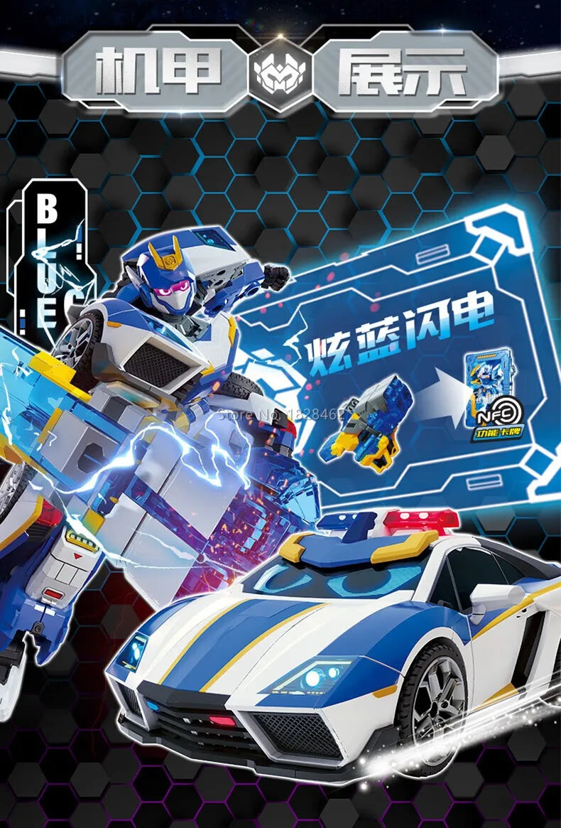 New Metal Cardbot Transforming Robot to Car Action Figures BLUE COP with Card Transformation Car Toys for Child Gift