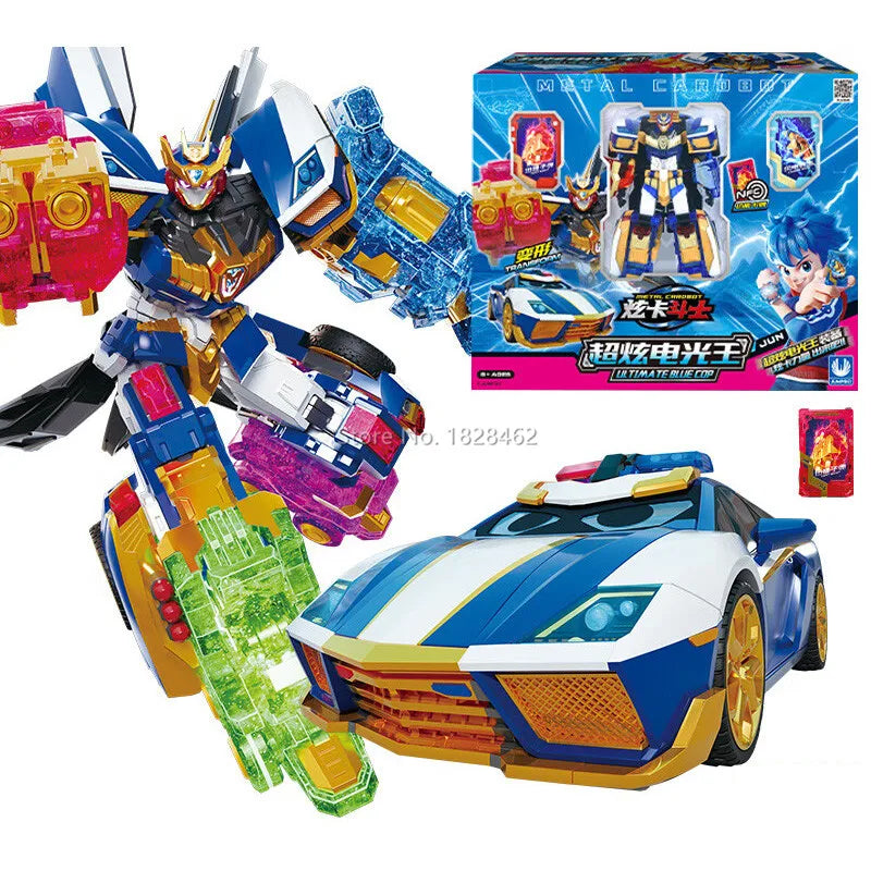 New Metal Cardbot Transforming Robot to Car Action Figures BLUE COP with Card Transformation Car Toys for Child Gift